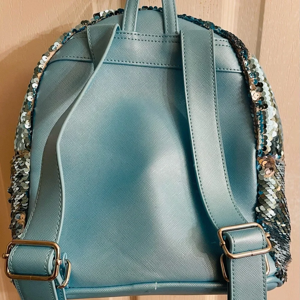 Loungefly Disney Frozen Elsa Reversible Sequin Backpack in Blue  and Silver - Picture 7 of 15